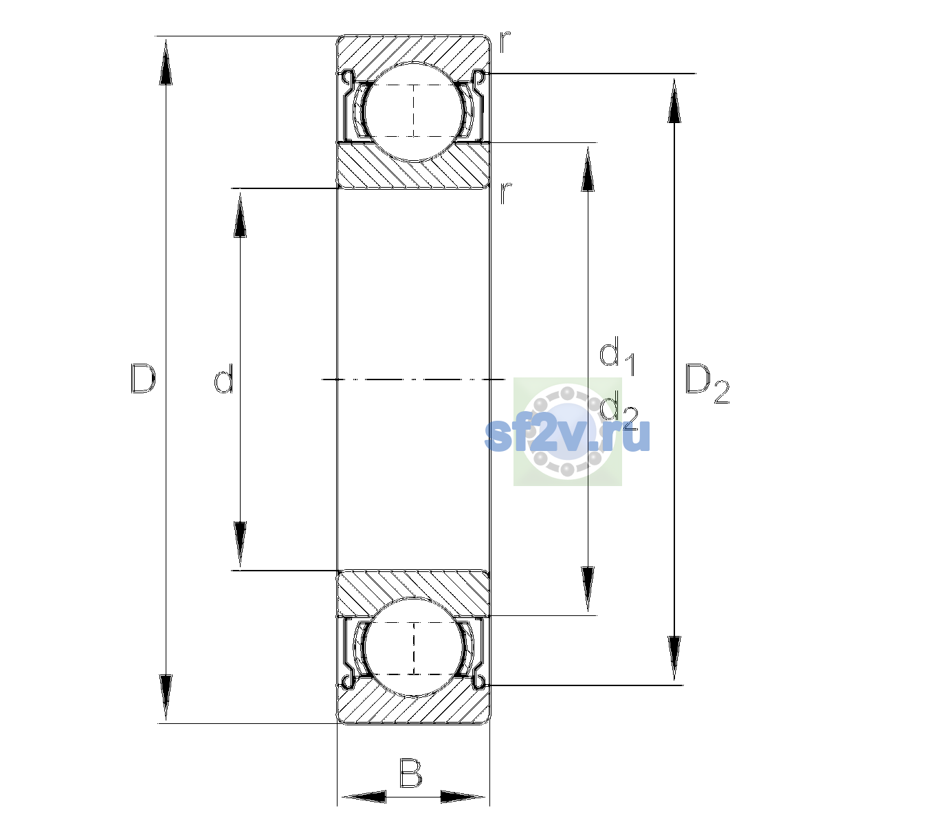 Схема подшипника 6311-2Z-L140-C3