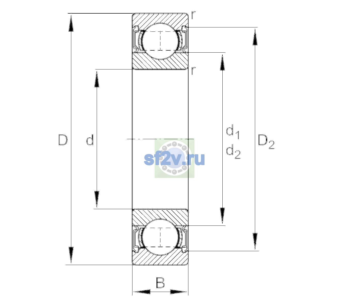 Схема подшипника 6312-2RSR-C3