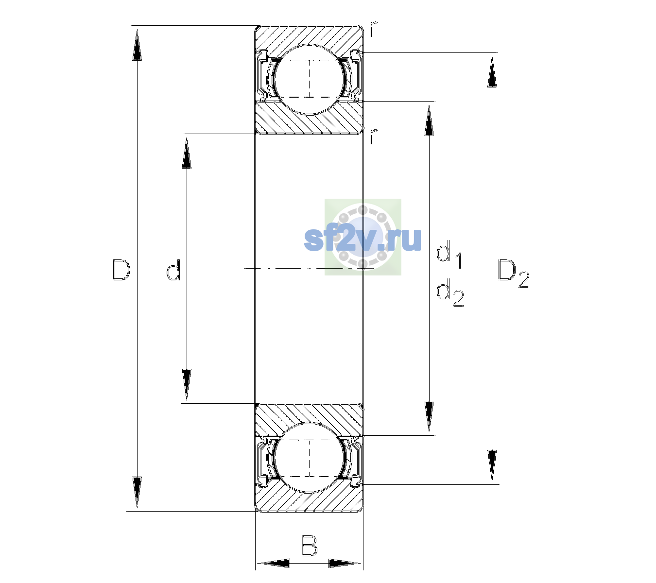 Схема подшипника 6312-2RSR-C3>A