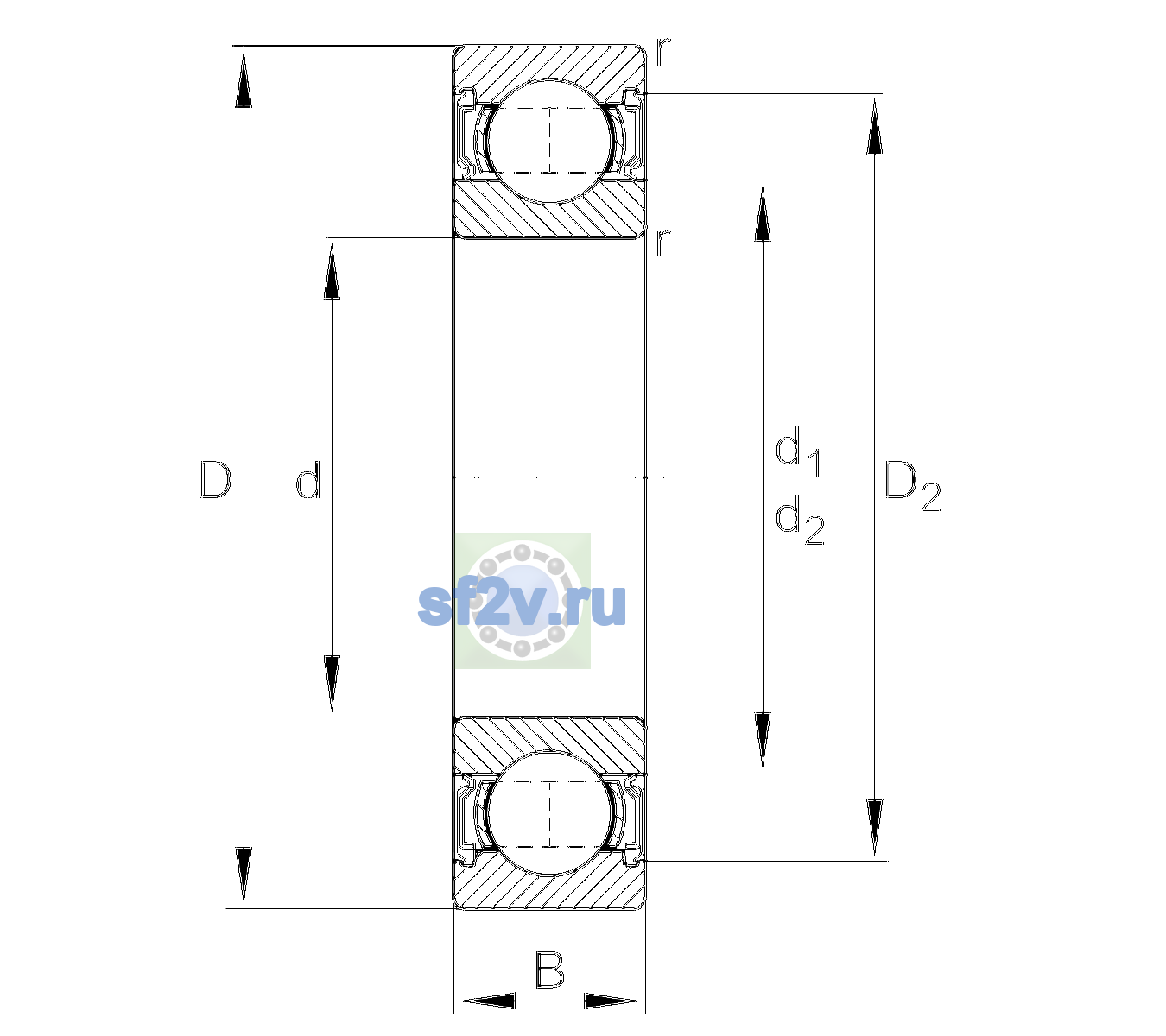 Схема подшипника 6312-2RSR-L140-C3