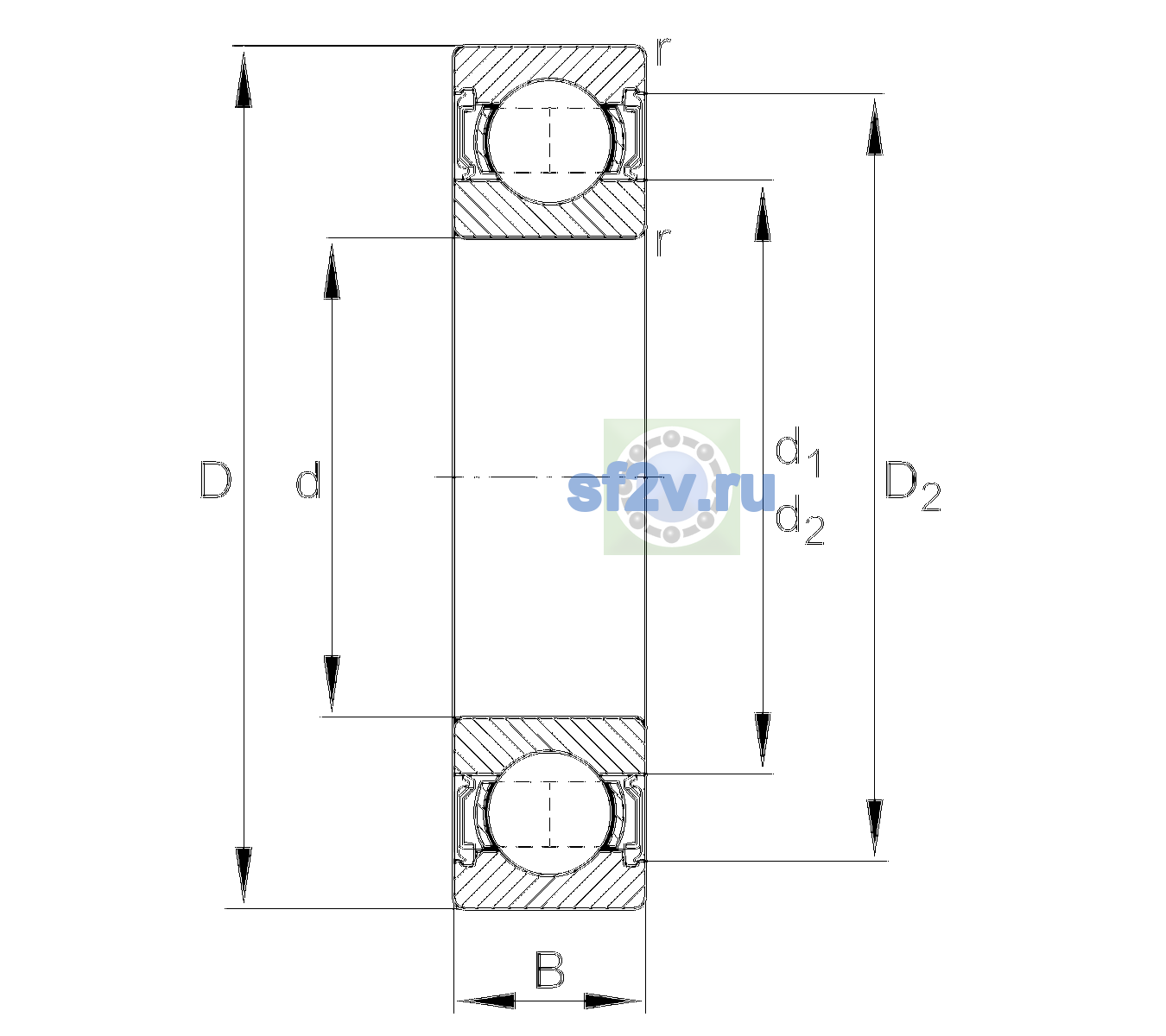 Схема подшипника 6314-2RSR-L140-C3