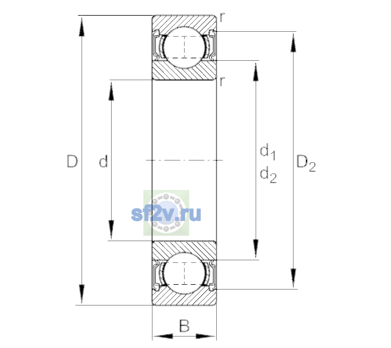 Схема подшипника 6314-RSR-J20AA-C3