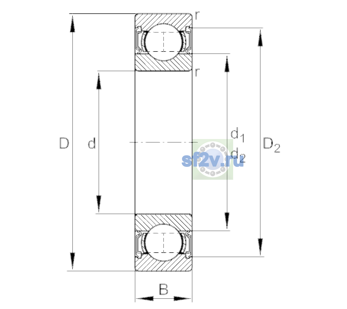 Схема подшипника 6315-2RSR-L038-C3