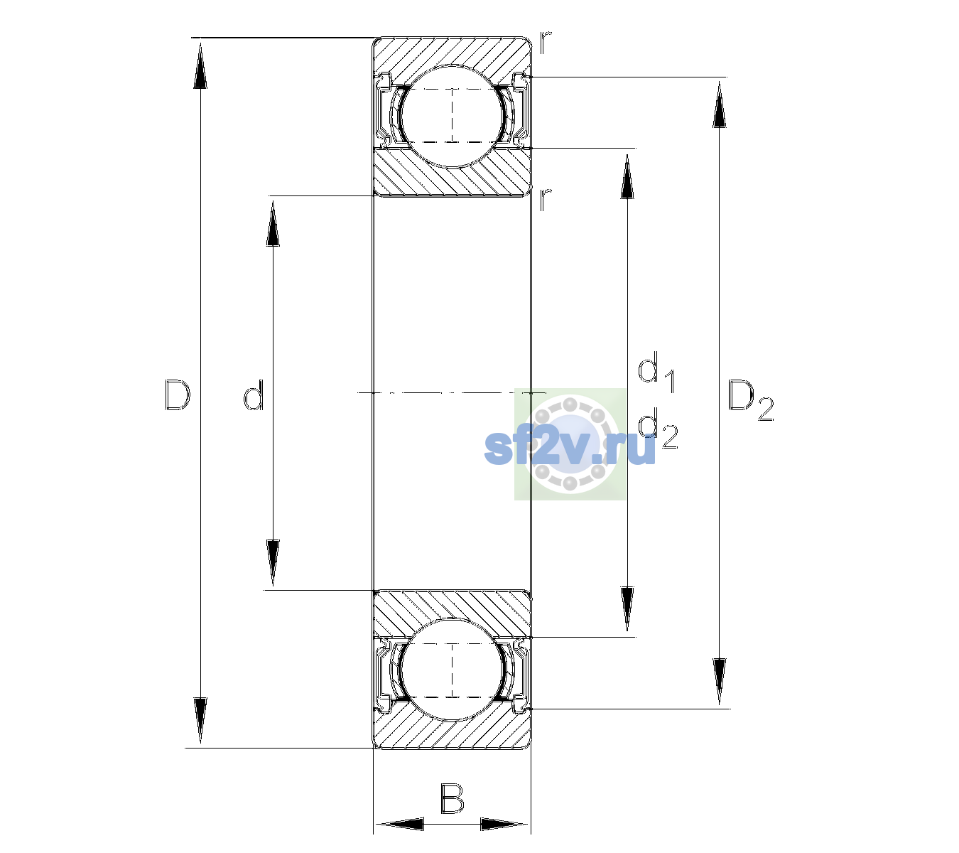 Схема подшипника 6315-2RSR-L140