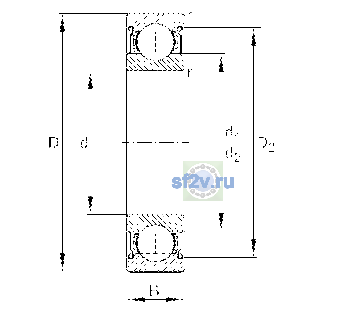 Схема подшипника 6315-2Z-L140-C3