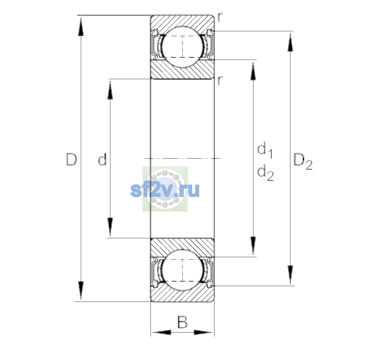 Схема подшипника 6316-2RSR-C3