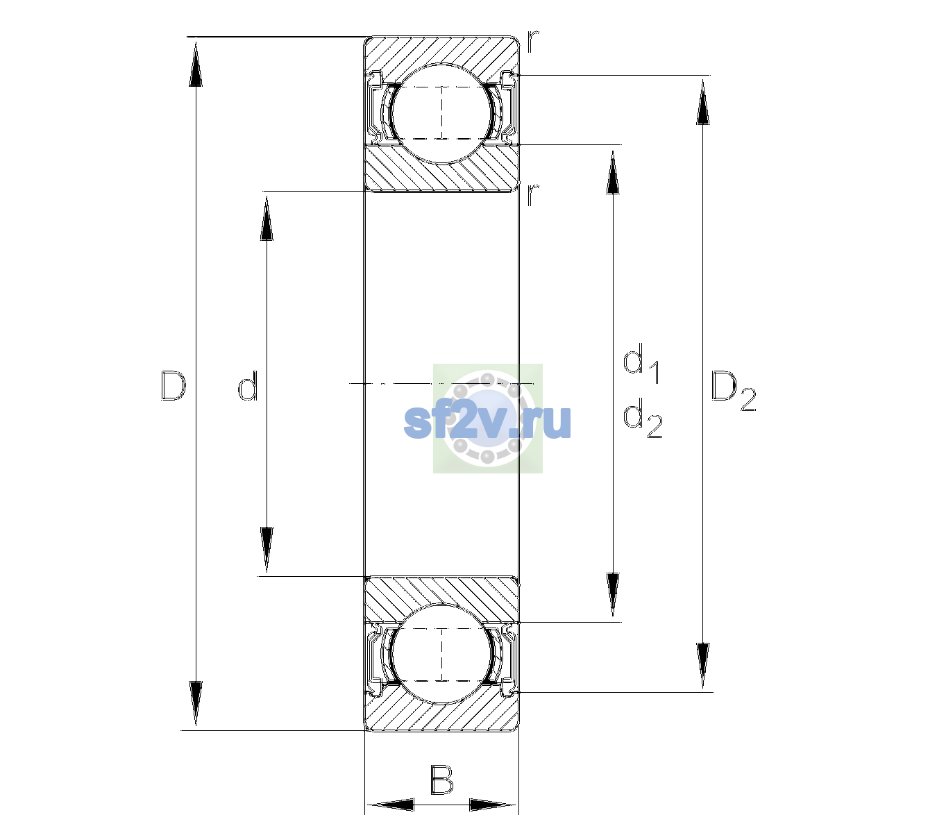 Схема подшипника 6320-2RSR-C3