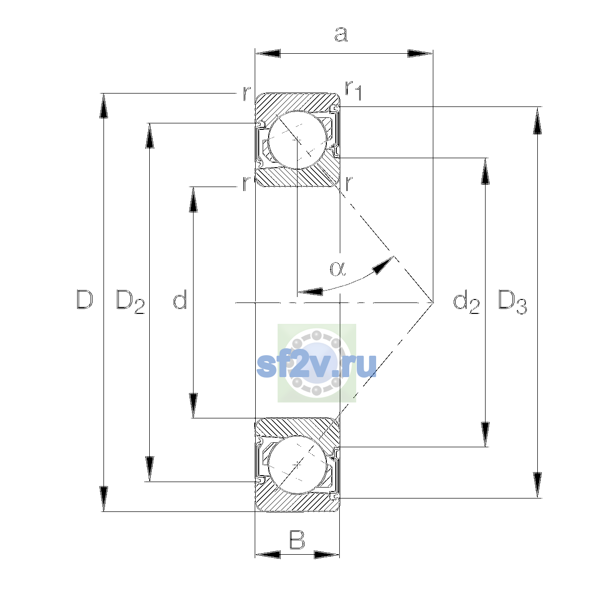 Схема подшипника 7004-B-XL-2RS-TVP-L055