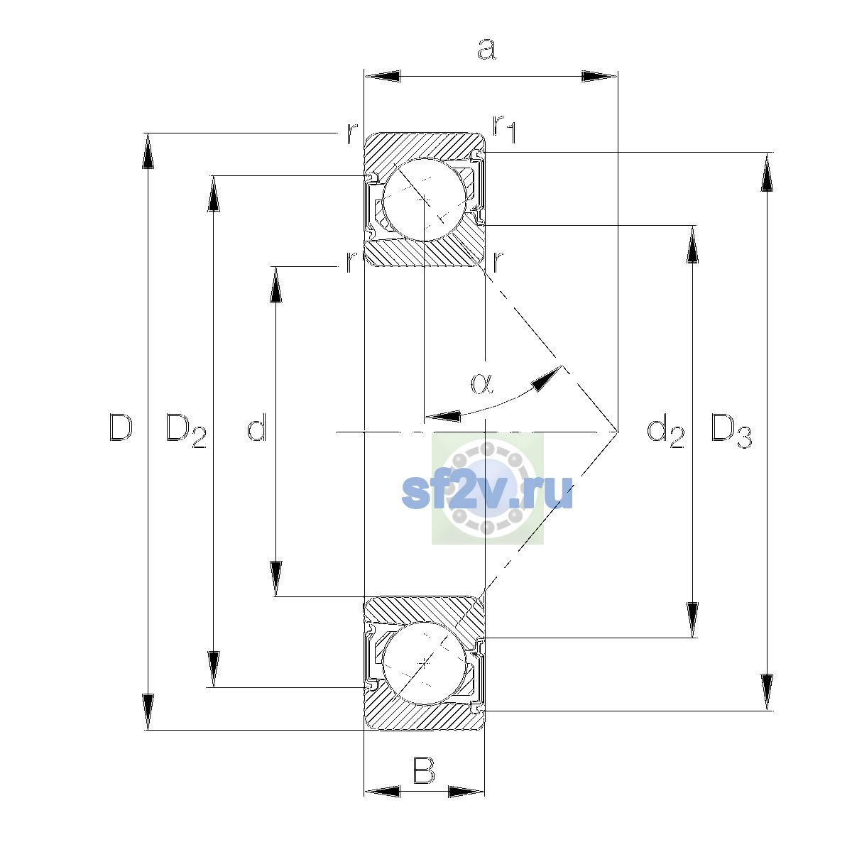 Схема подшипника 7005-B-XL-2RS-TVP