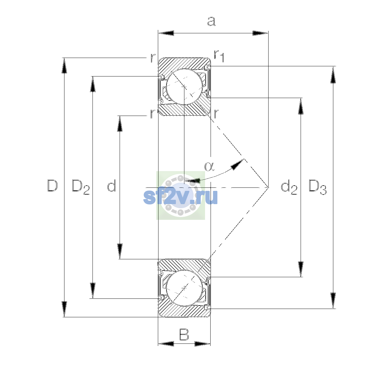 Схема подшипника 7005-B-XL-2RSD-TVP