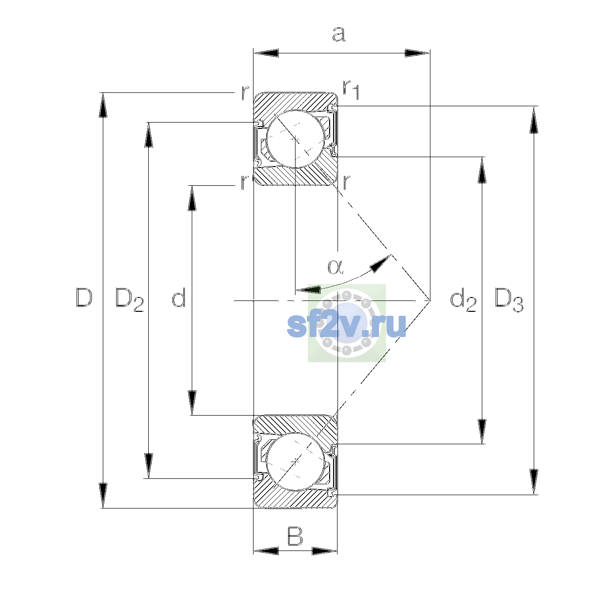 Схема подшипника 7006-B-XL-2RS-FKM-TVP-L454