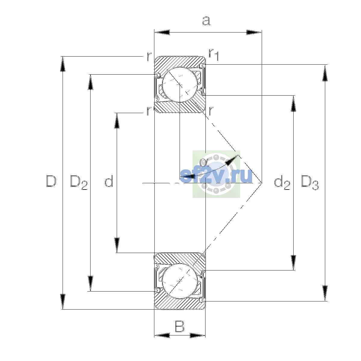 Схема подшипника 7006-B-XL-2RS-TVP-UO