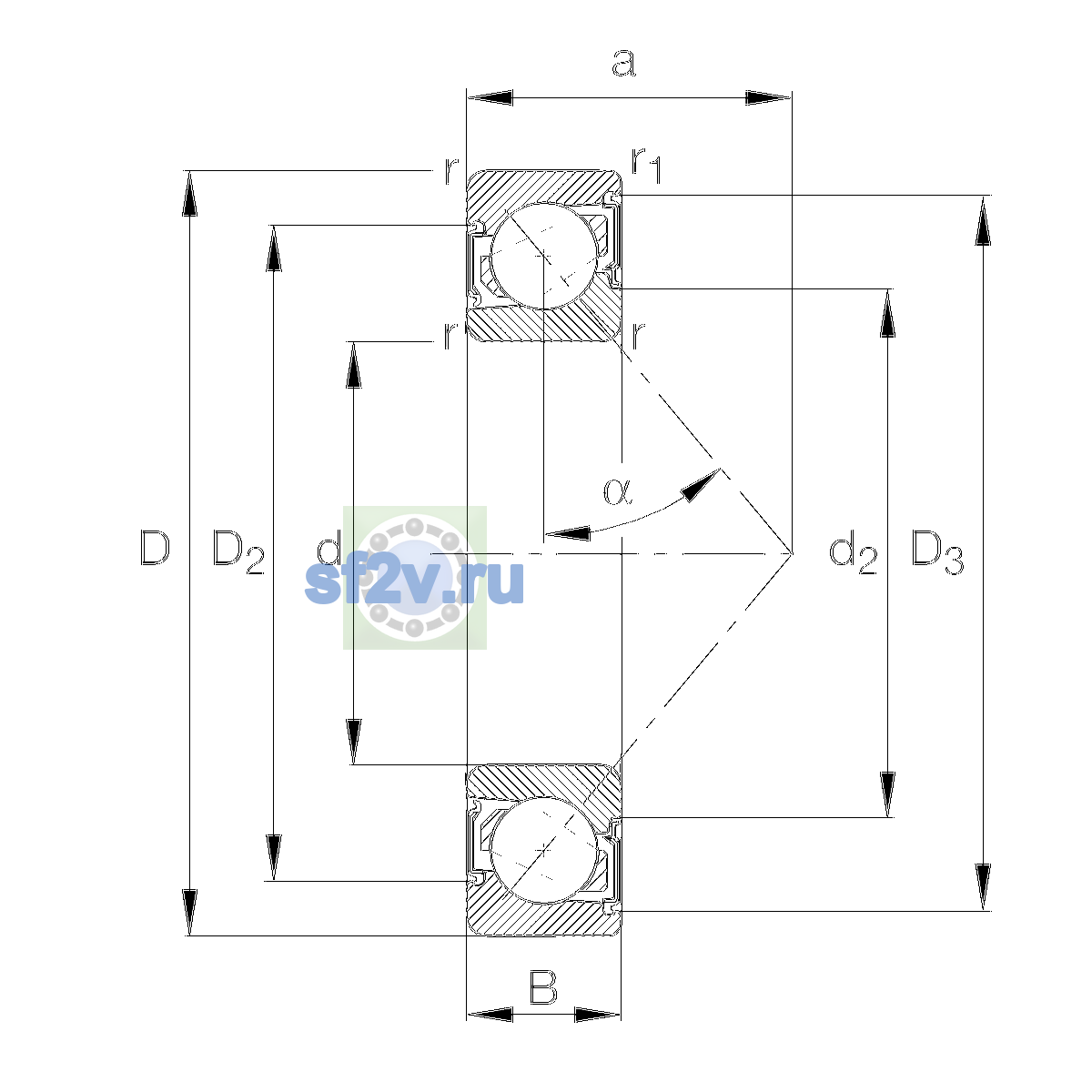 Схема подшипника 7007-B-XL-2RS-TVP