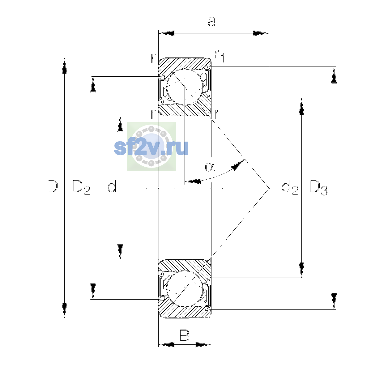 Схема подшипника 7008-B-XL-2RS-TVP