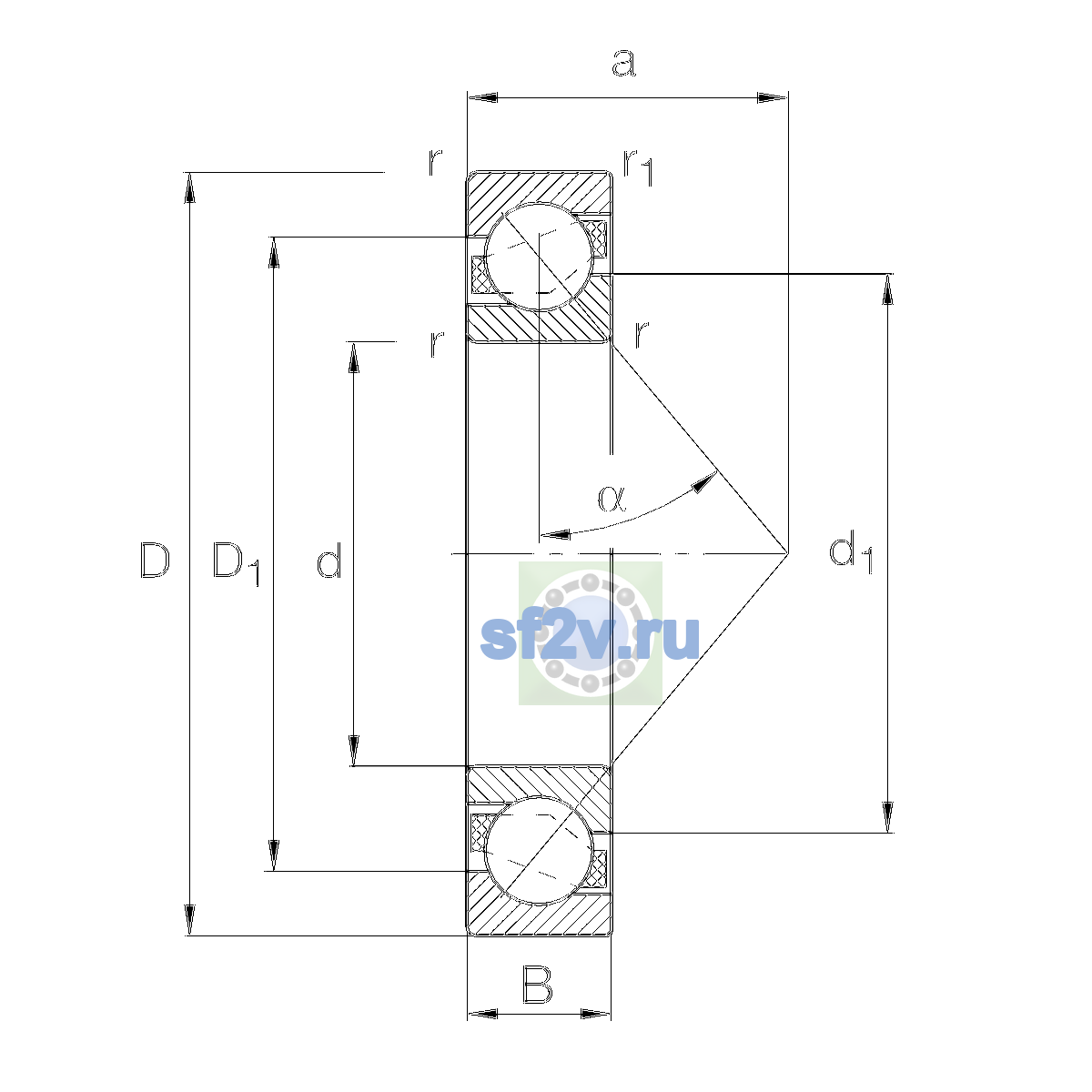 Схема подшипника 7030-XL-MP-UA