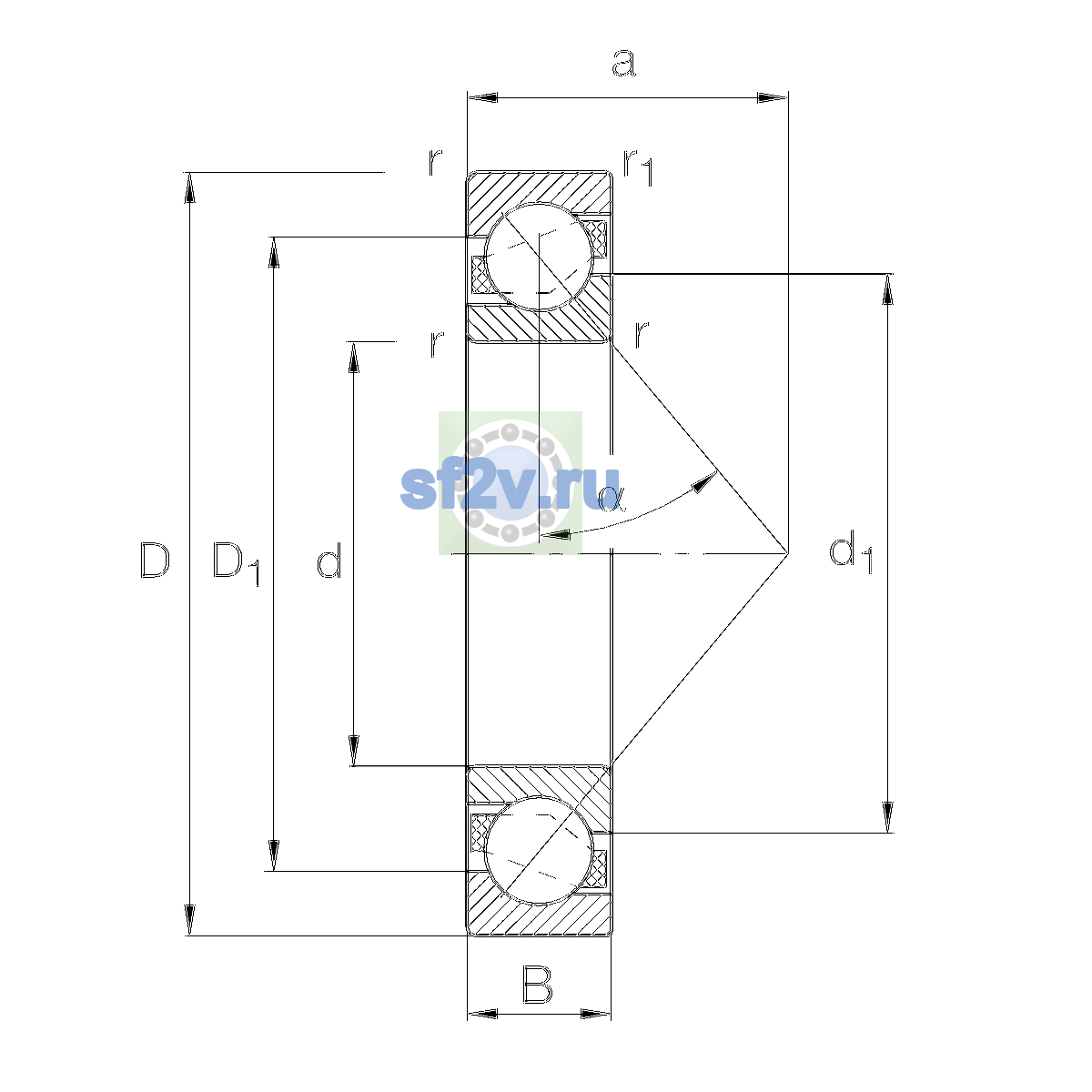 Схема подшипника 7032-MP-UO