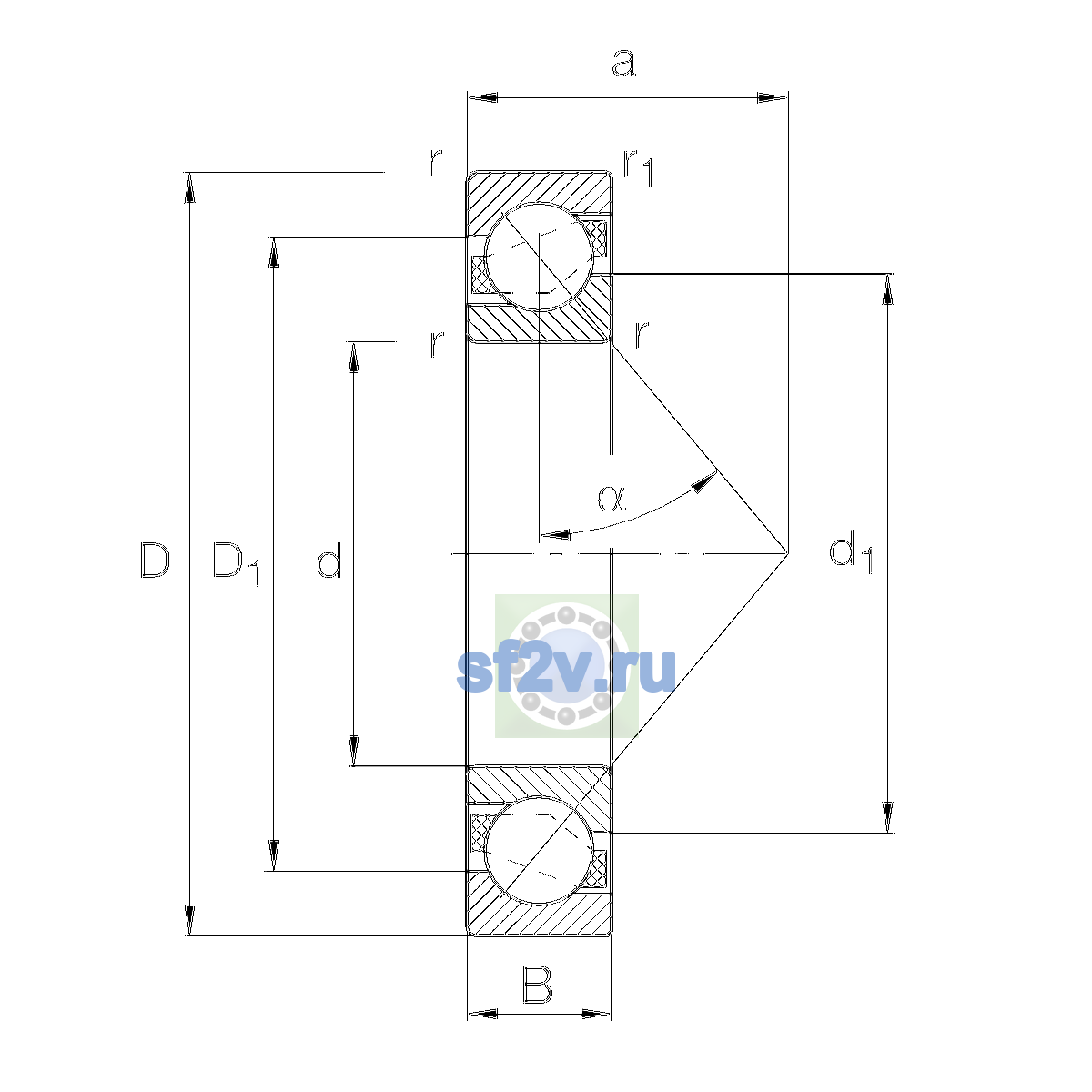 Схема подшипника 7040-B-MP-UA