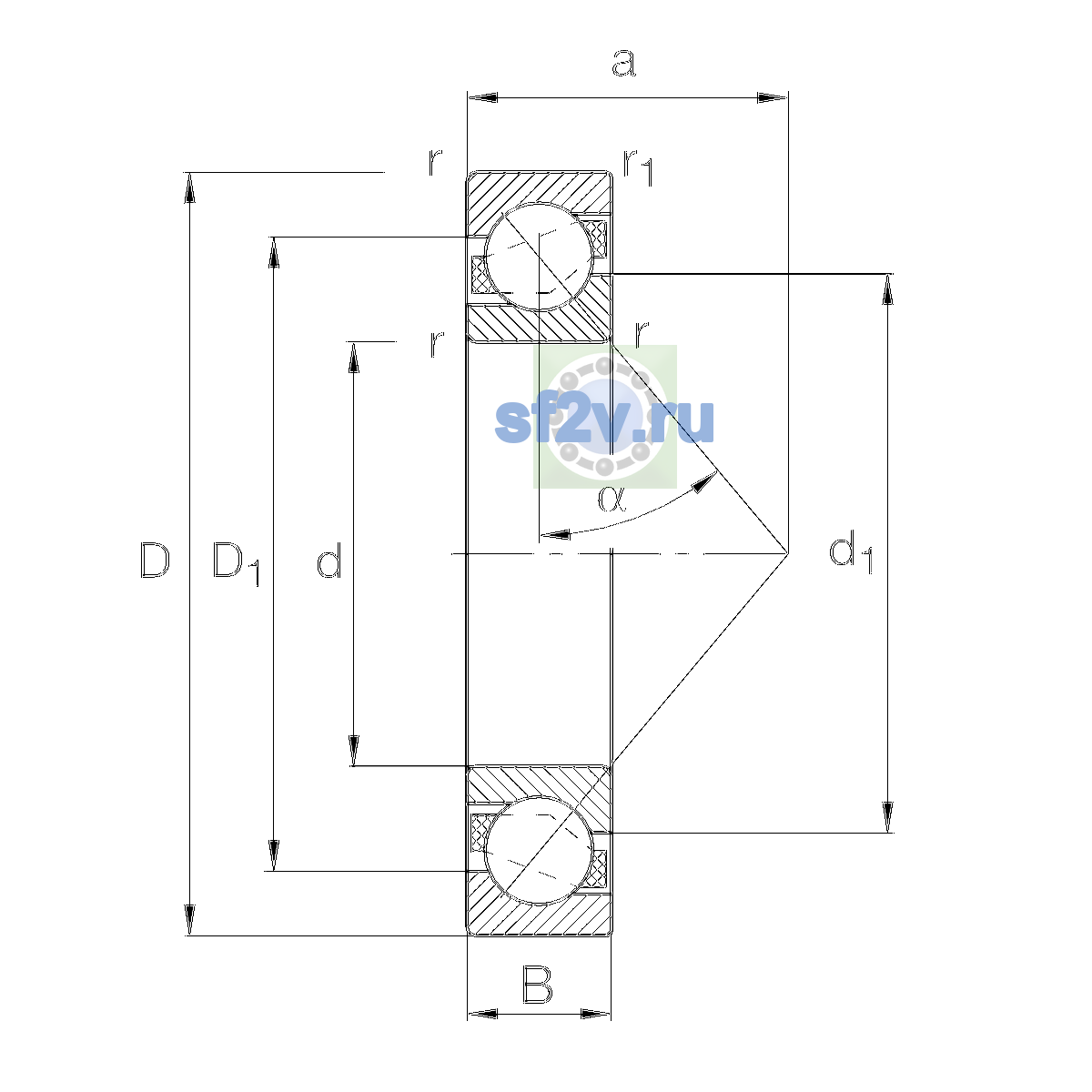 Схема подшипника 71868-MP-P5-UL