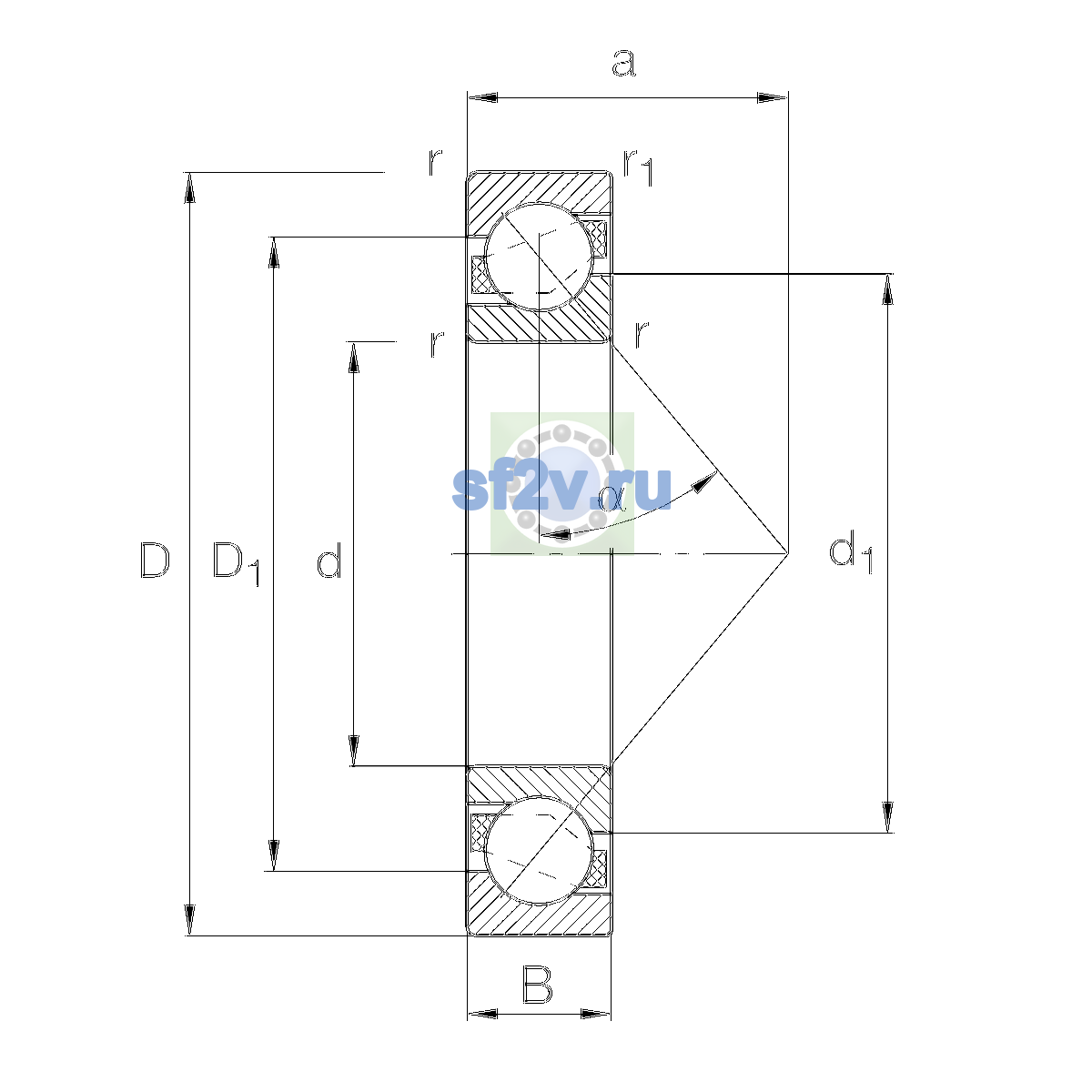 Схема подшипника 71872-MP-P5-UL
