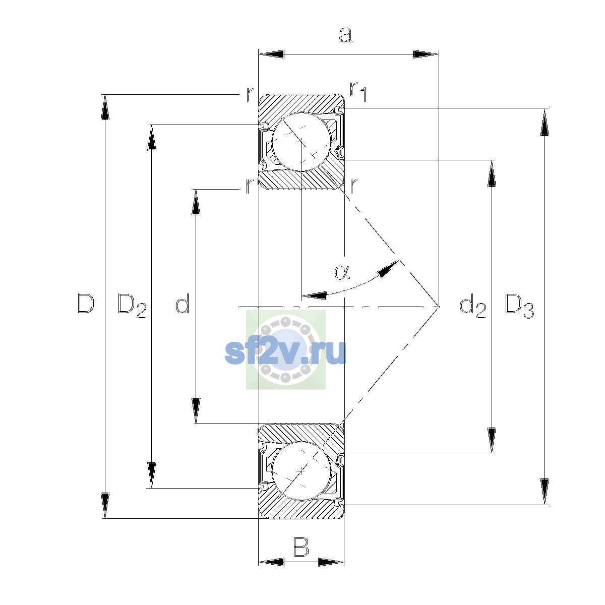 Схема подшипника 7200-B-XL-2RS-TVP