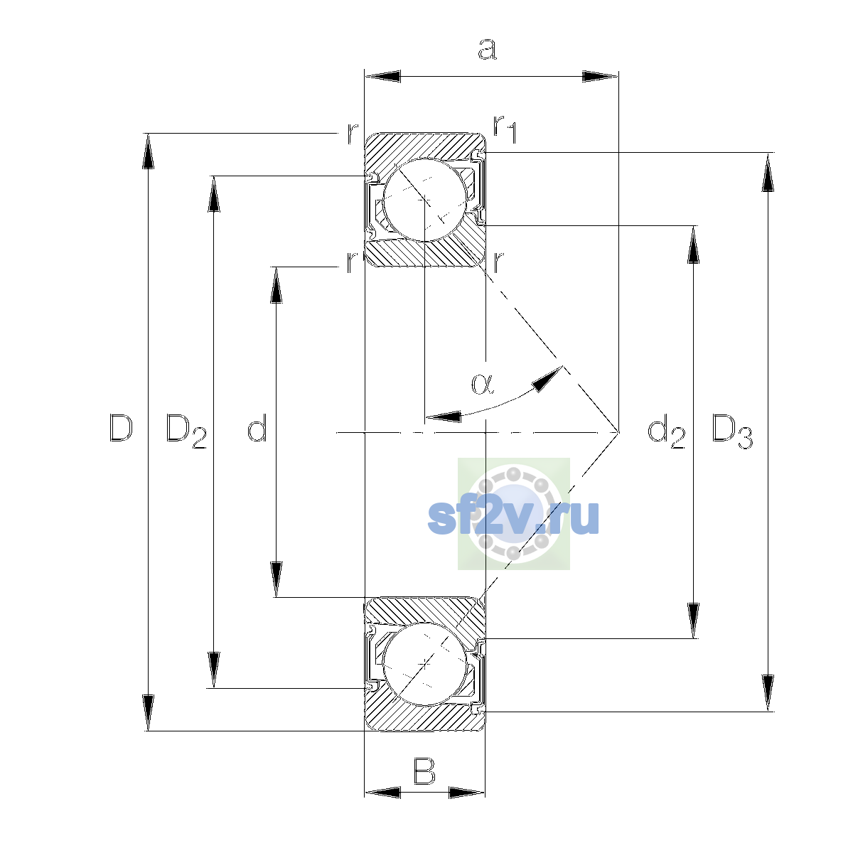 Схема подшипника 7200-B-XL-2RS-TVP-L212