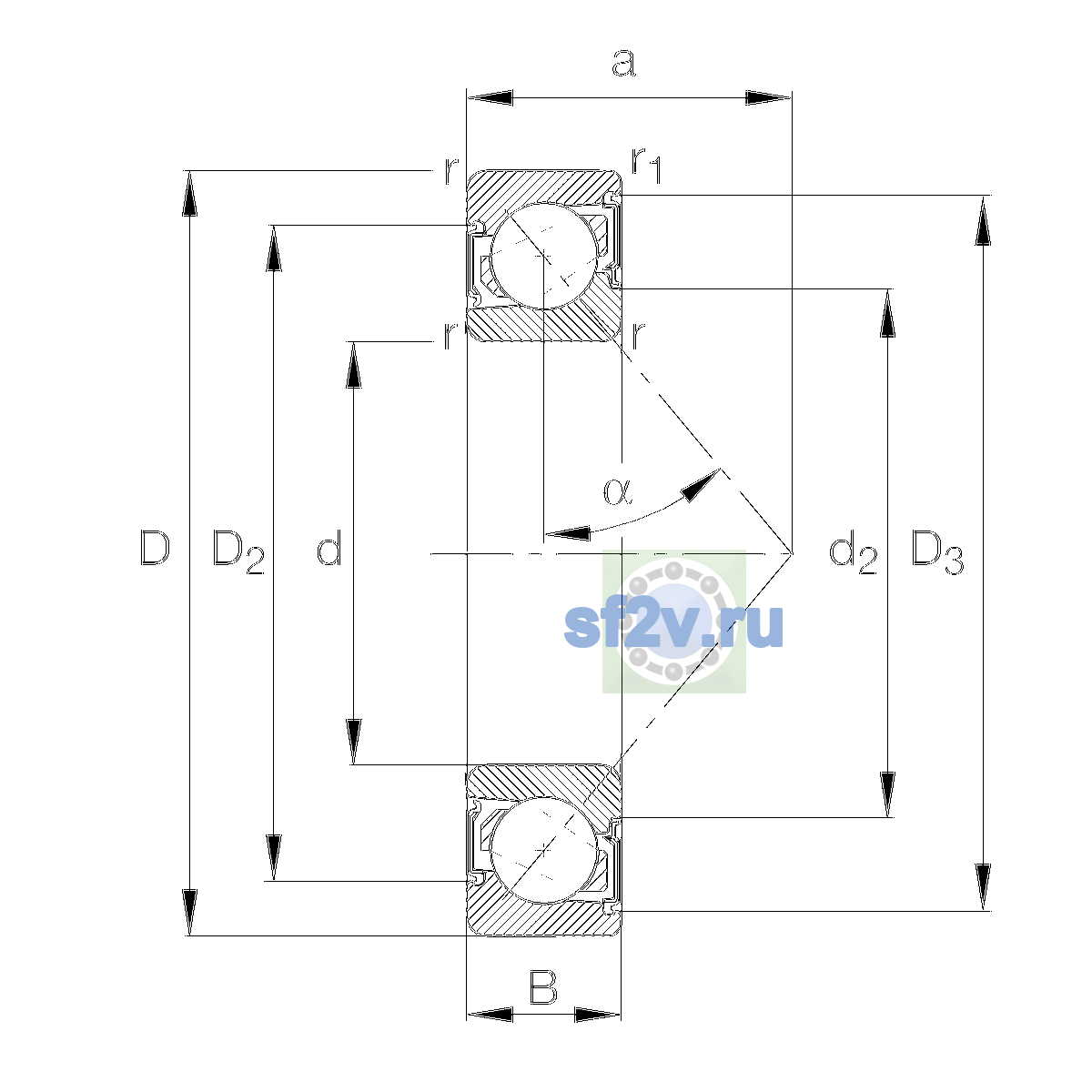 Схема подшипника 7201-B-XL-2RS-TVP