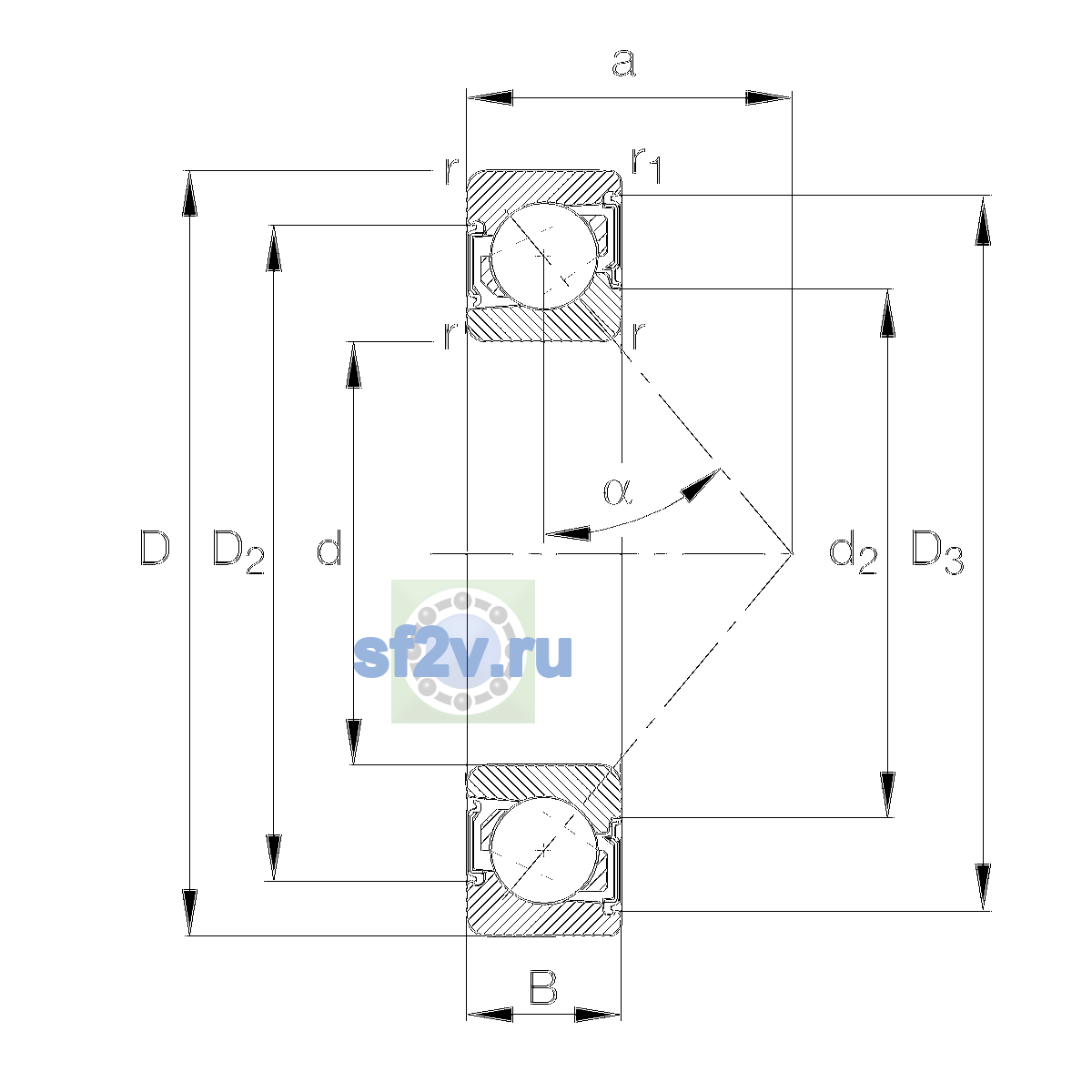 Схема подшипника 7201-B-XL-2RS-TVP-UO