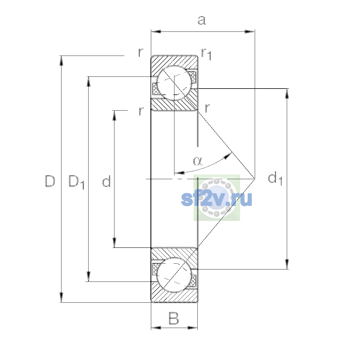 Схема подшипника 7201-B-XL-JP-UA