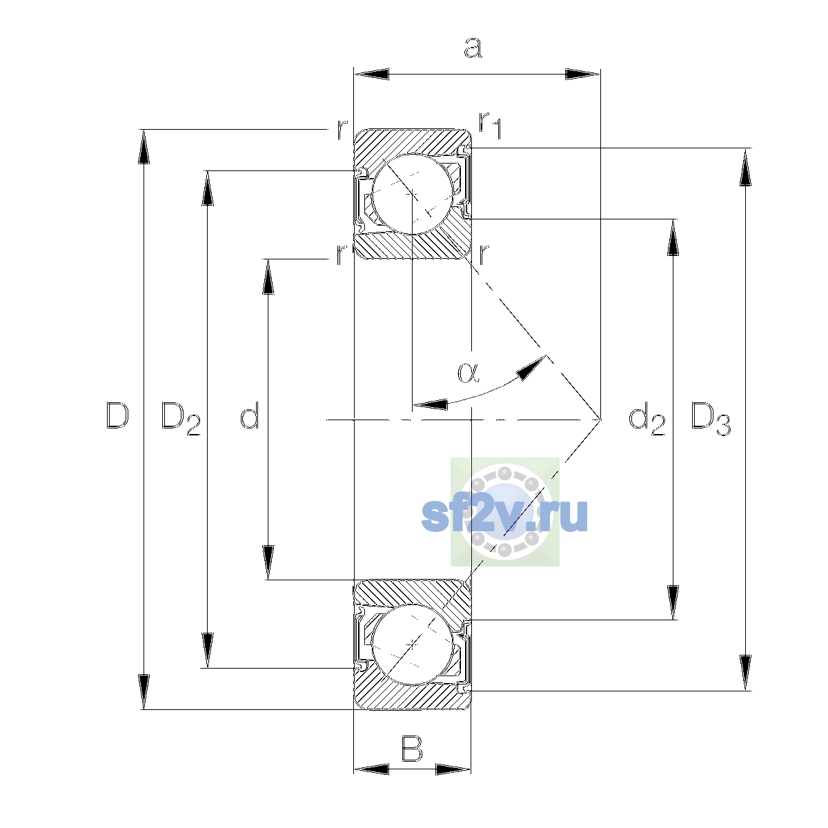 Схема подшипника 7202-B-XL-2RS-TVP