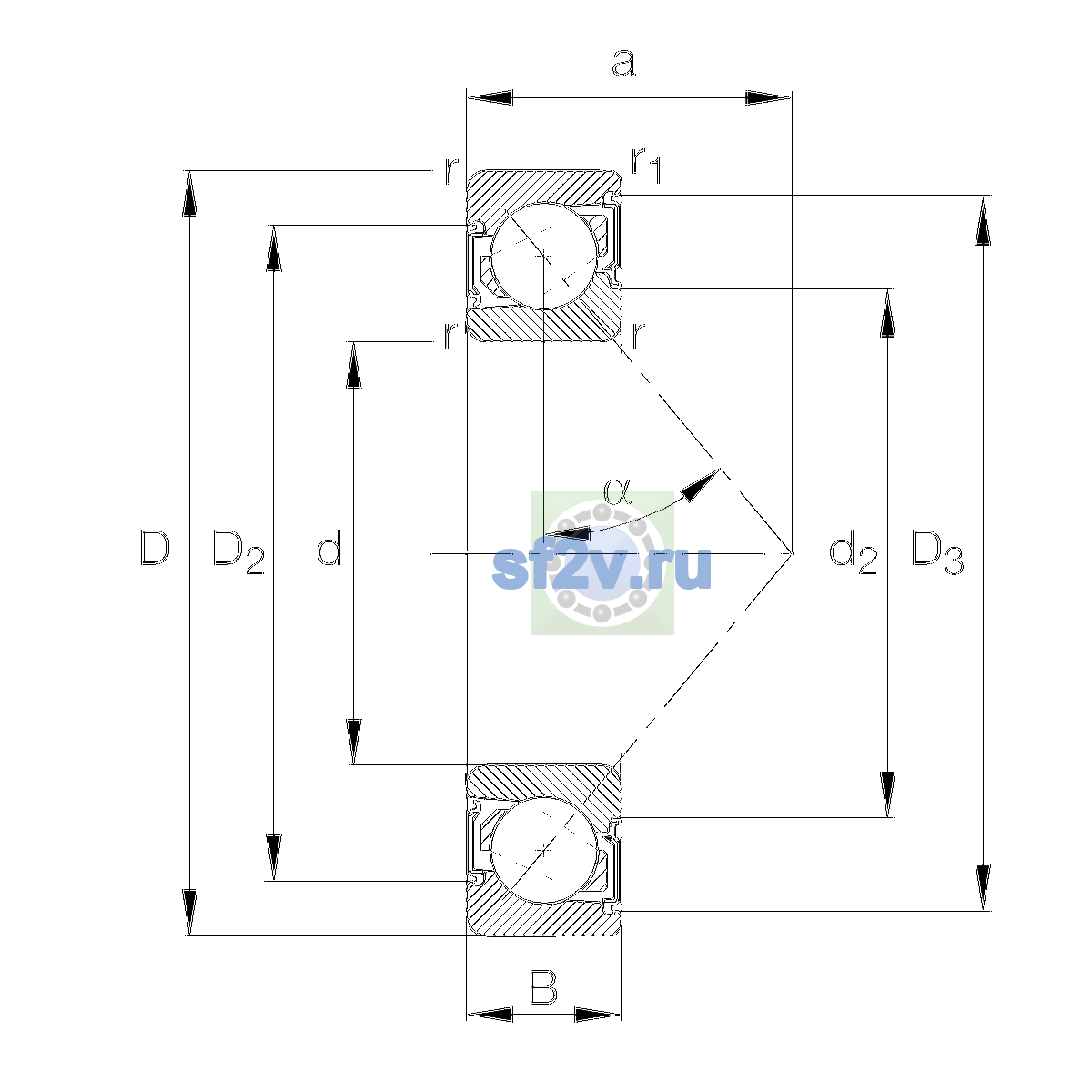 Схема подшипника 7202-B-XL-2RS-TVP-P5-UL