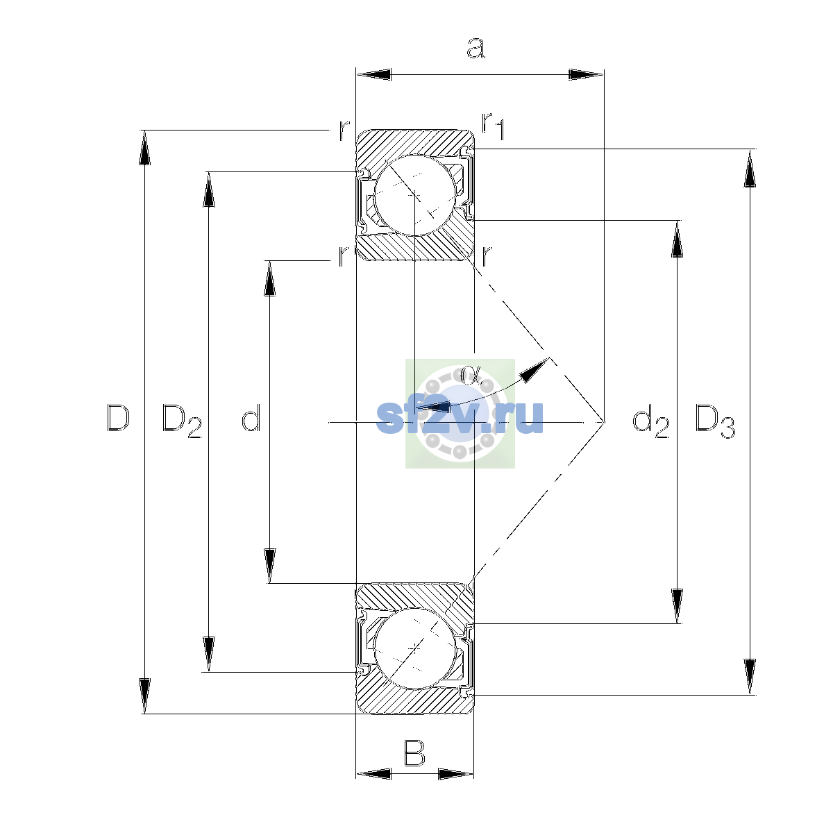 Схема подшипника 7202-B-XL-2RS-TVP-UA