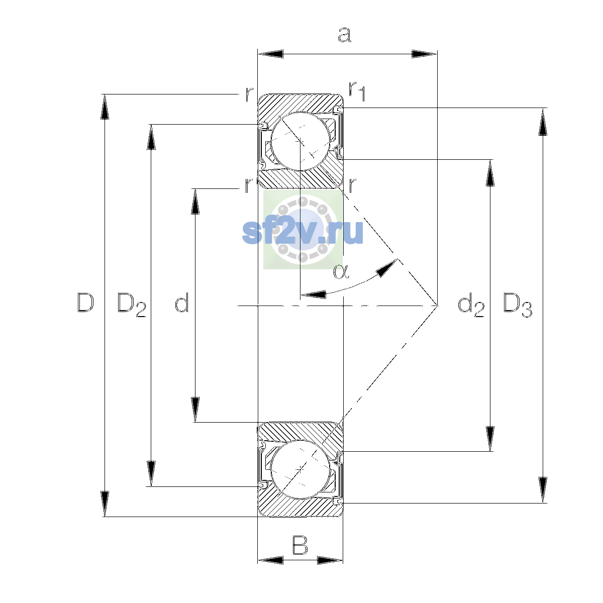 Схема подшипника 7202-B-XL-2RS-TVP-UL