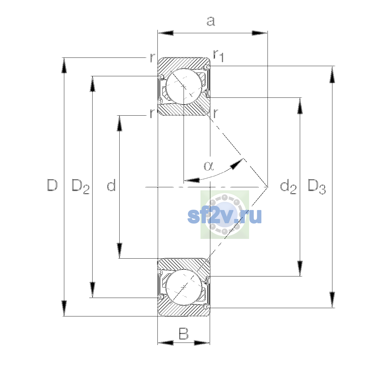 Схема подшипника 7202-B-XL-2RS-TVP-UO
