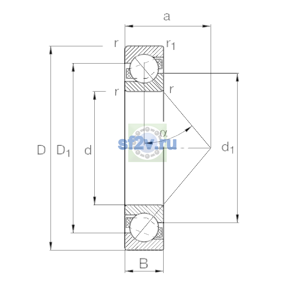 Схема подшипника 7202-B-XL-TVP-P5