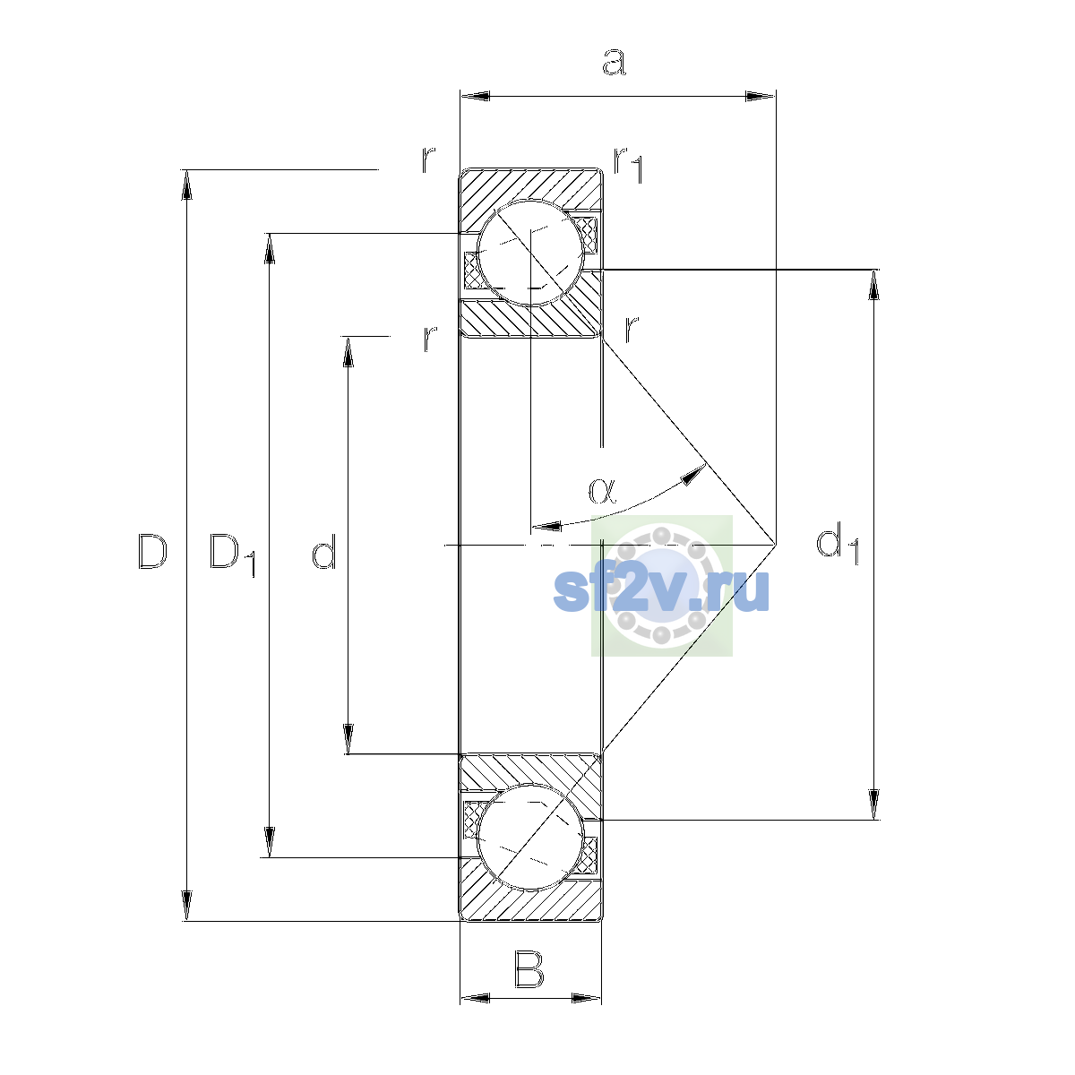 Схема подшипника 7202-B-XL-TVP-P5-UL
