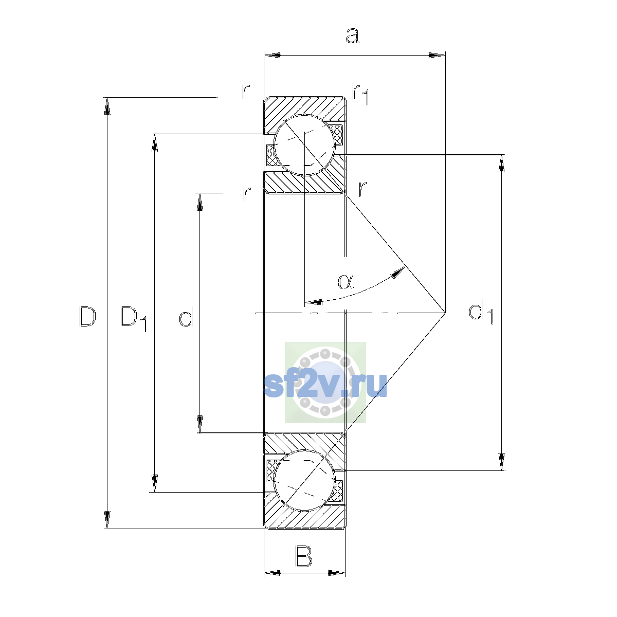 Схема подшипника 7202-B-XL-TVP-UB