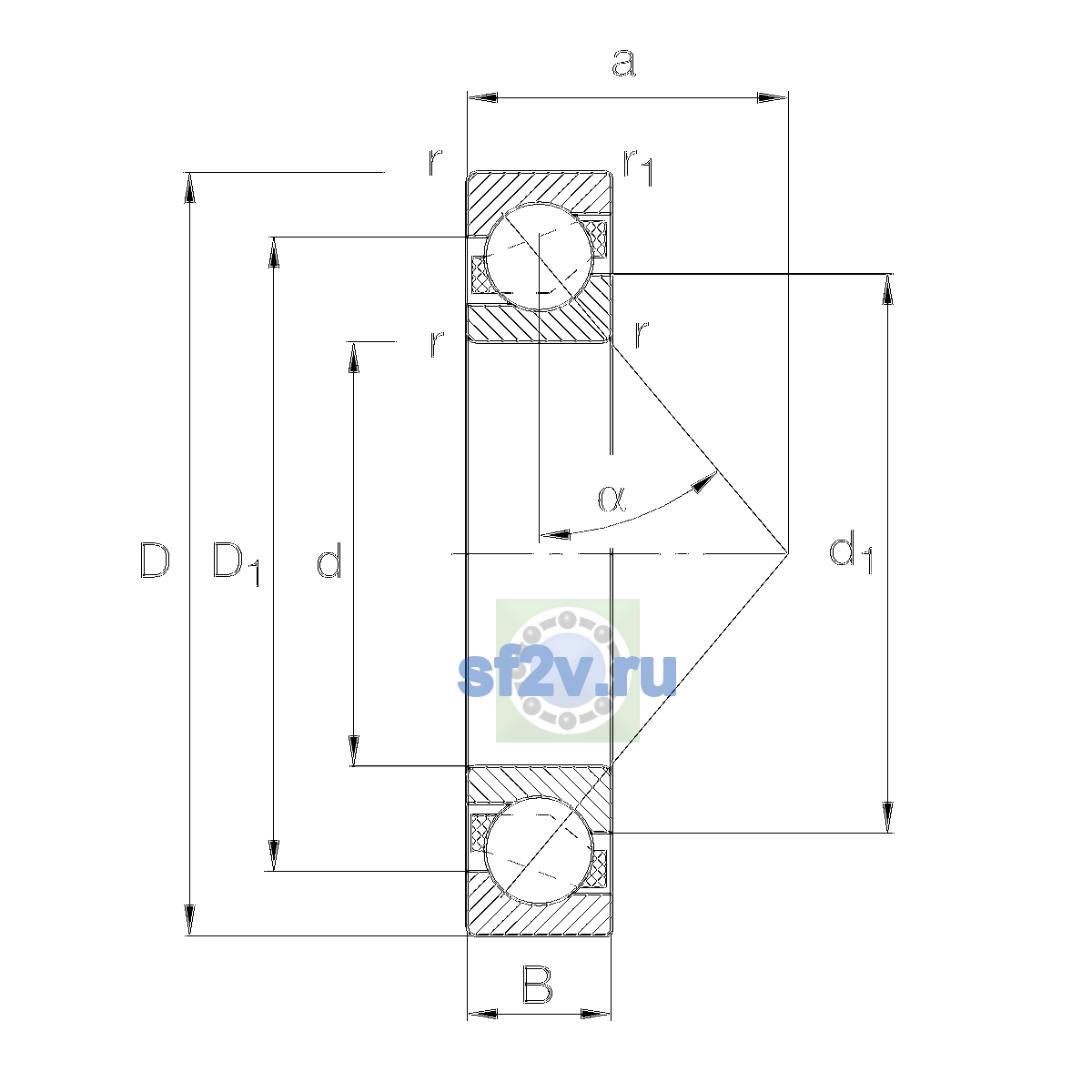 Схема подшипника 7202-B-XL-TVP-UO
