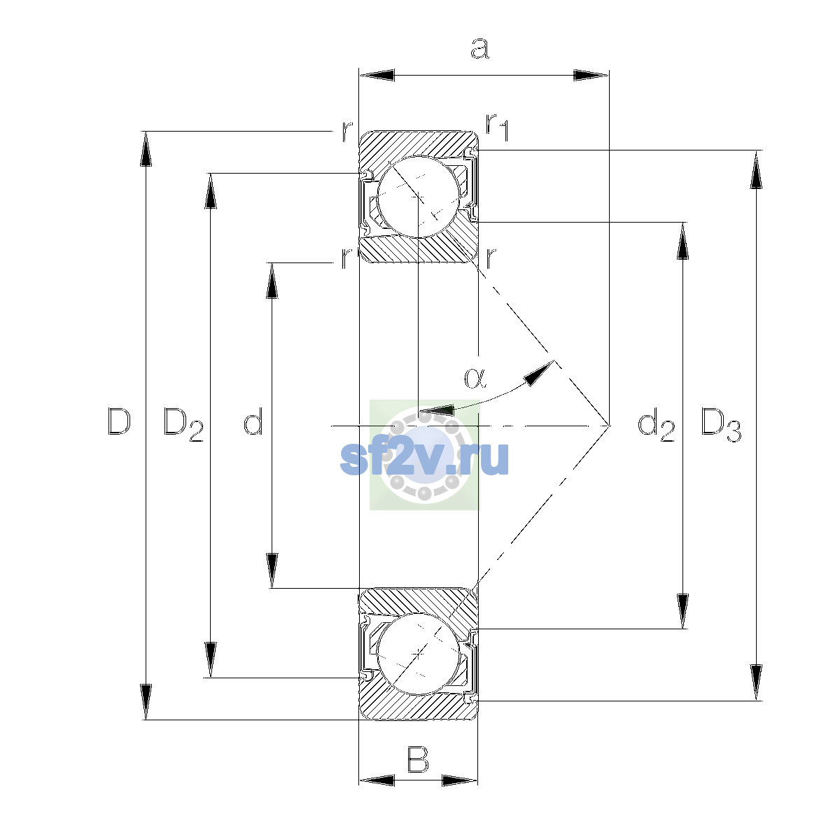 Схема подшипника 7203-B-XL-2RS-TVP-L038
