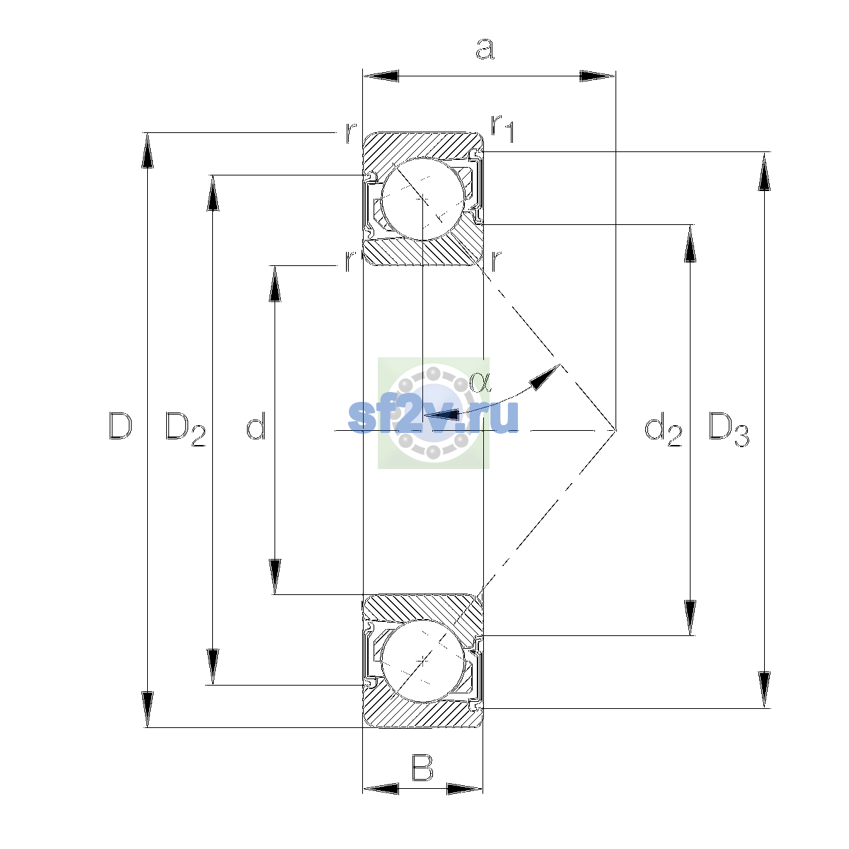 Схема подшипника 7203-B-XL-2RS-TVP-L431