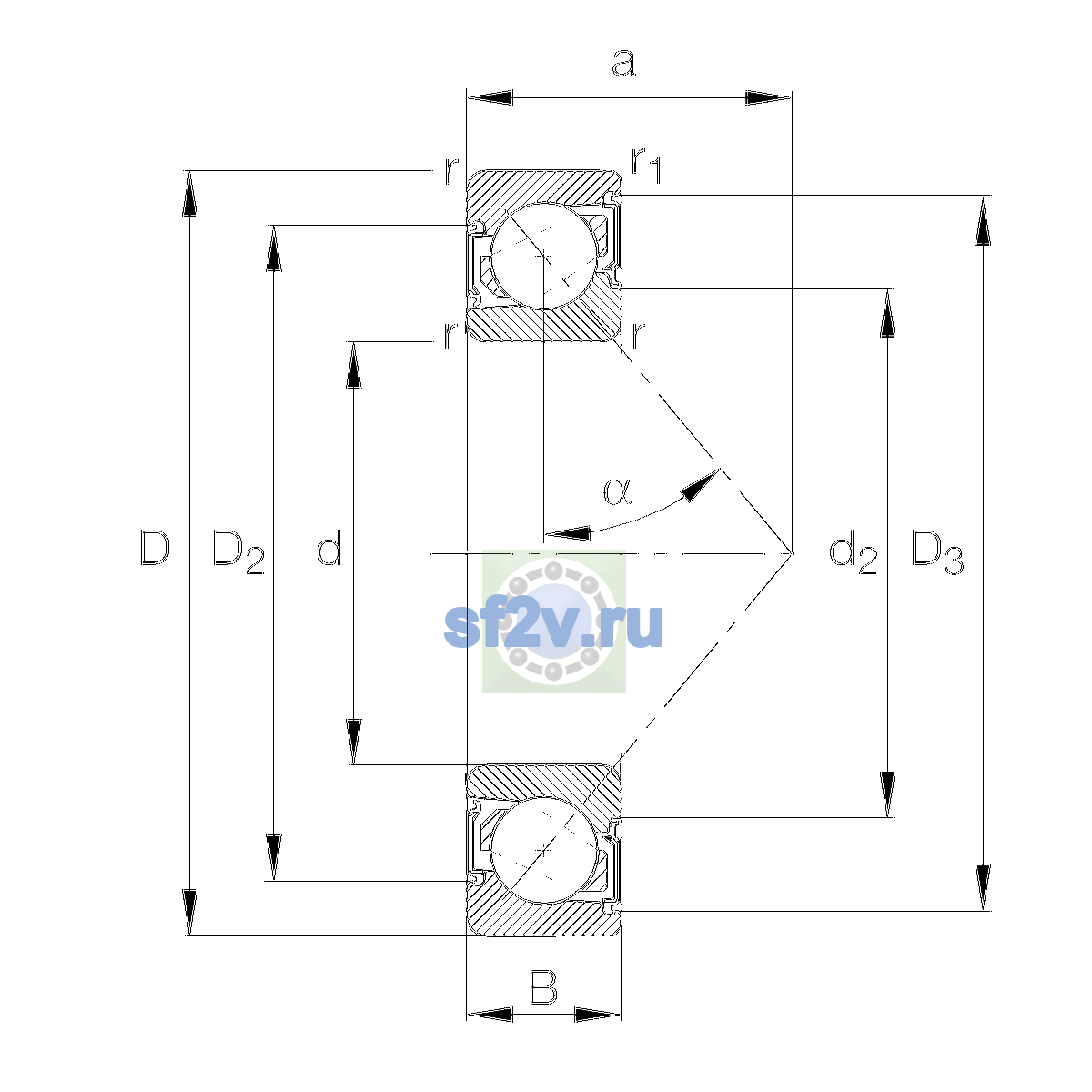 Схема подшипника 7203-B-XL-2RS-TVP-UO