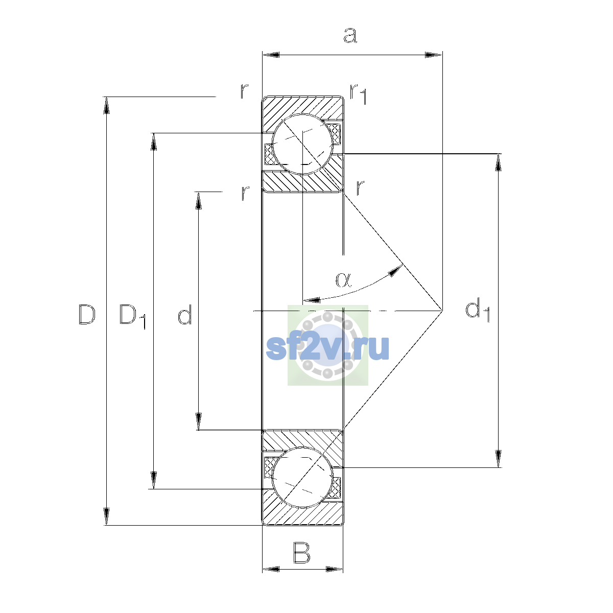 Схема подшипника 7203-B-XL-TVP-P5-UL