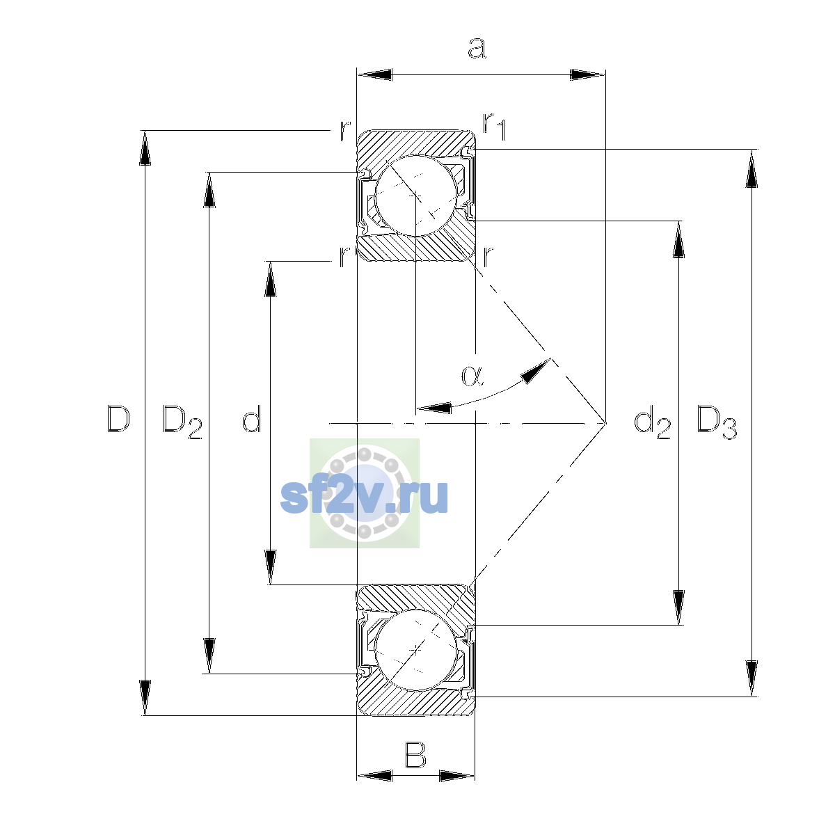 Схема подшипника 7204-B-XL-2RS-TVP