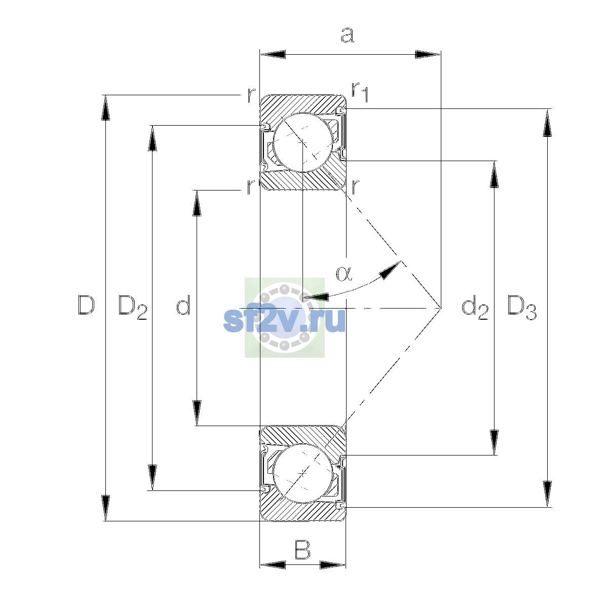 Схема подшипника 7204-B-XL-2RS-TVP-UO