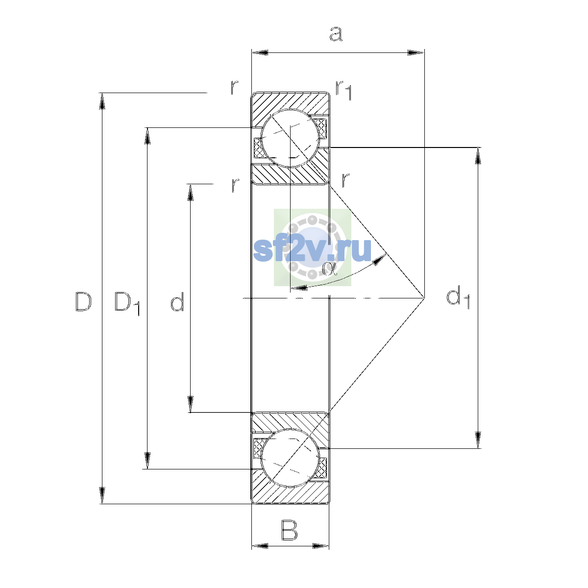 Схема подшипника 7204-B-XL-TVP-L055-UM