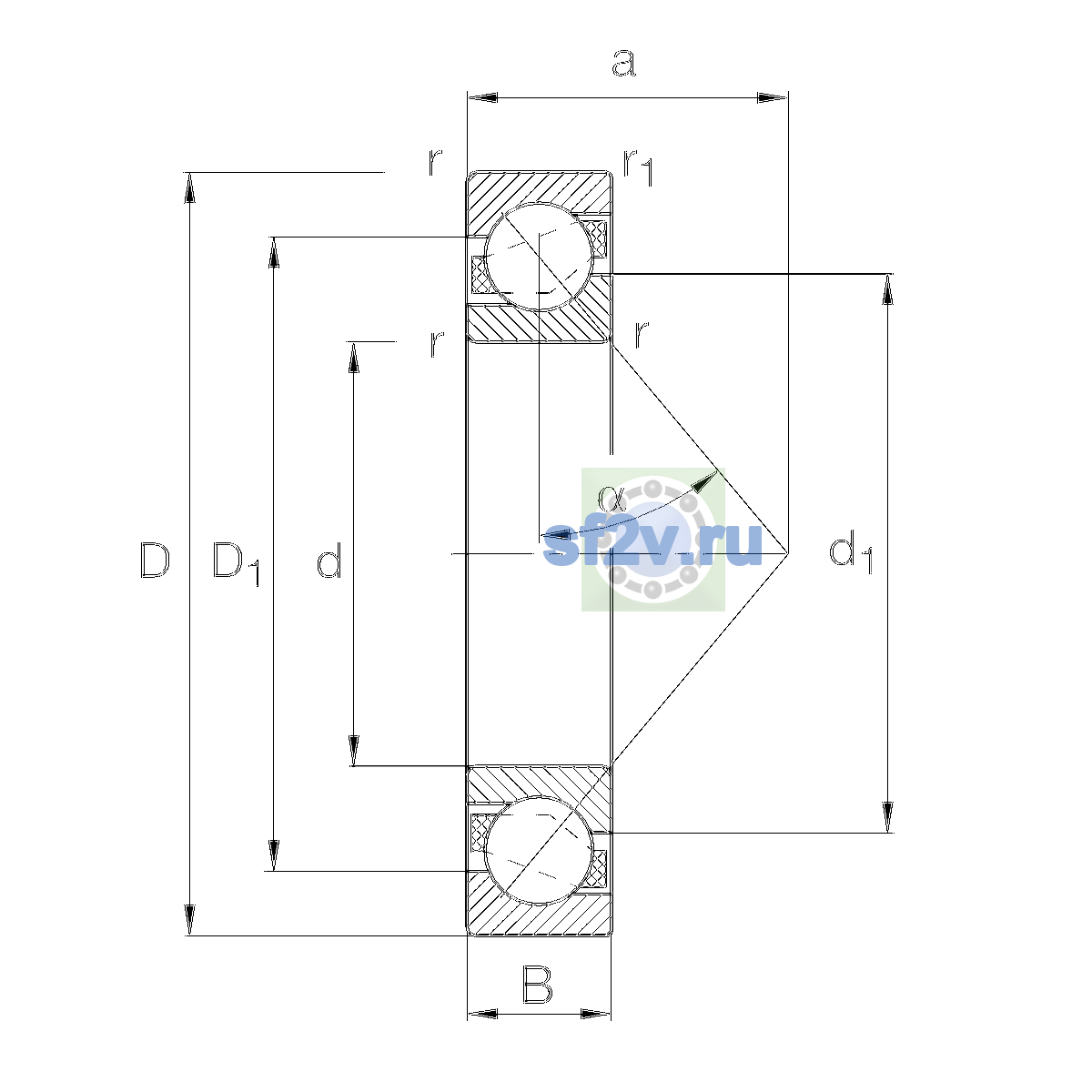 Схема подшипника 7204-B-XL-TVP-P5-UL