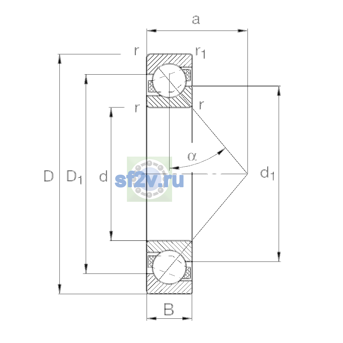 Схема подшипника 7204-B-XL-TVP-P6-L404-UO