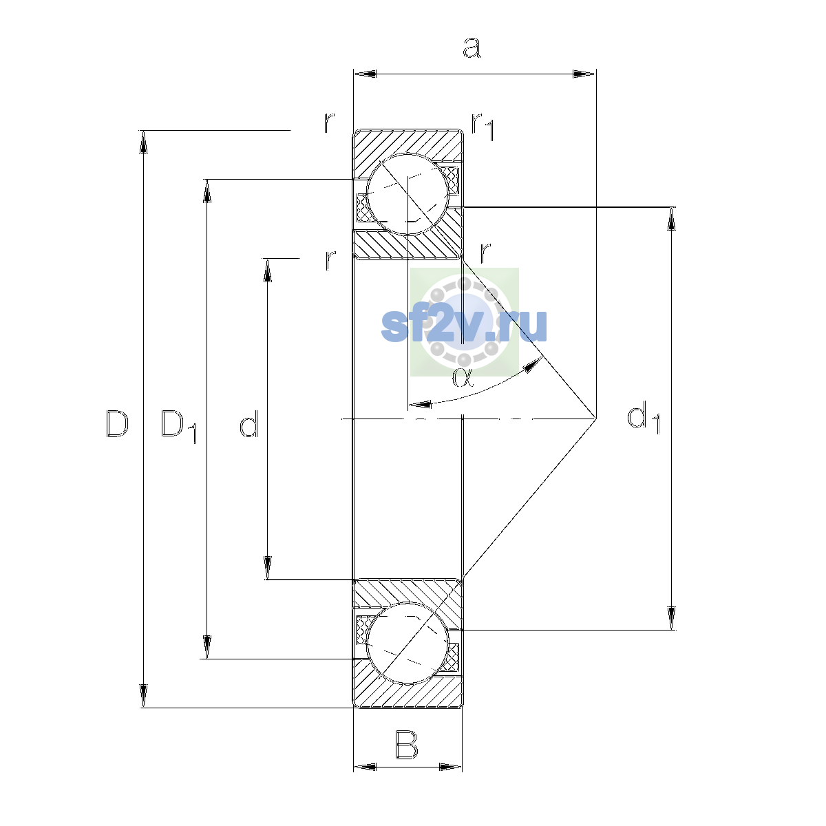 Схема подшипника 7204-B-XL-TVP-UO