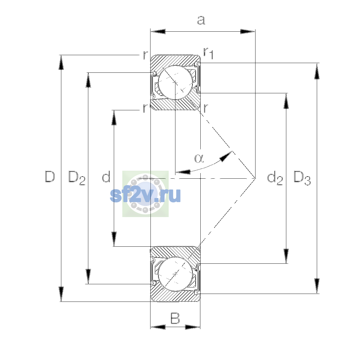 Схема подшипника 7205-B-XL-2RS-TVP