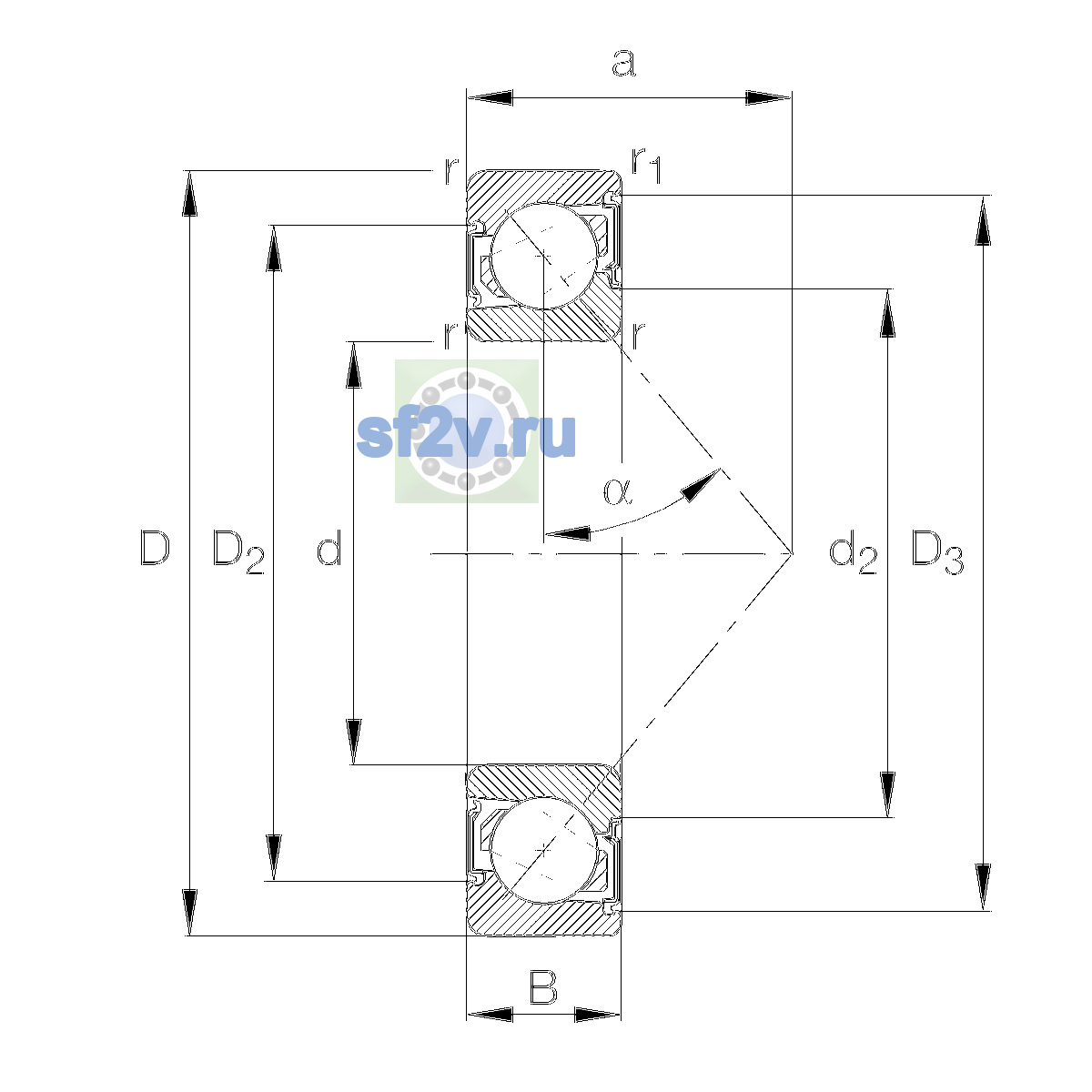 Схема подшипника 7205-B-XL-2RS-TVP-UL