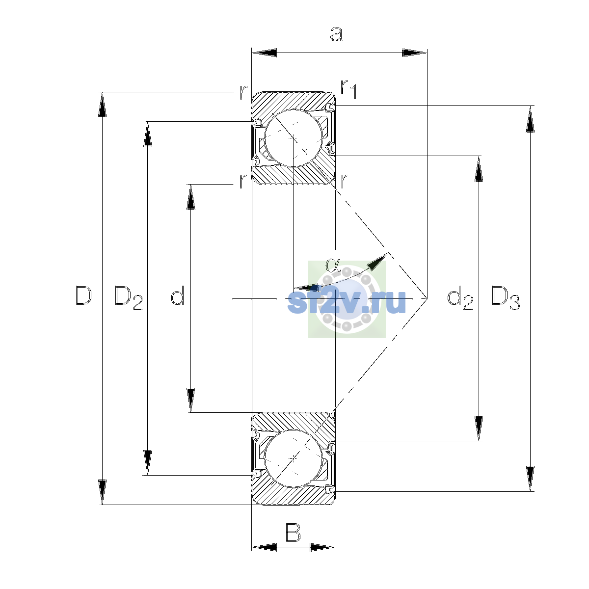 Схема подшипника 7205-B-XL-RSO-TVP-UO